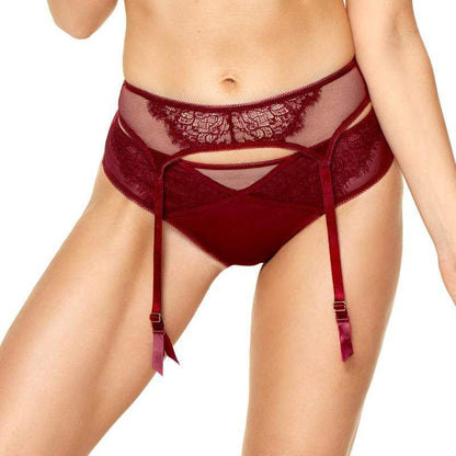 Kinga Cherry Sheer Mesh Lace Garter Belt