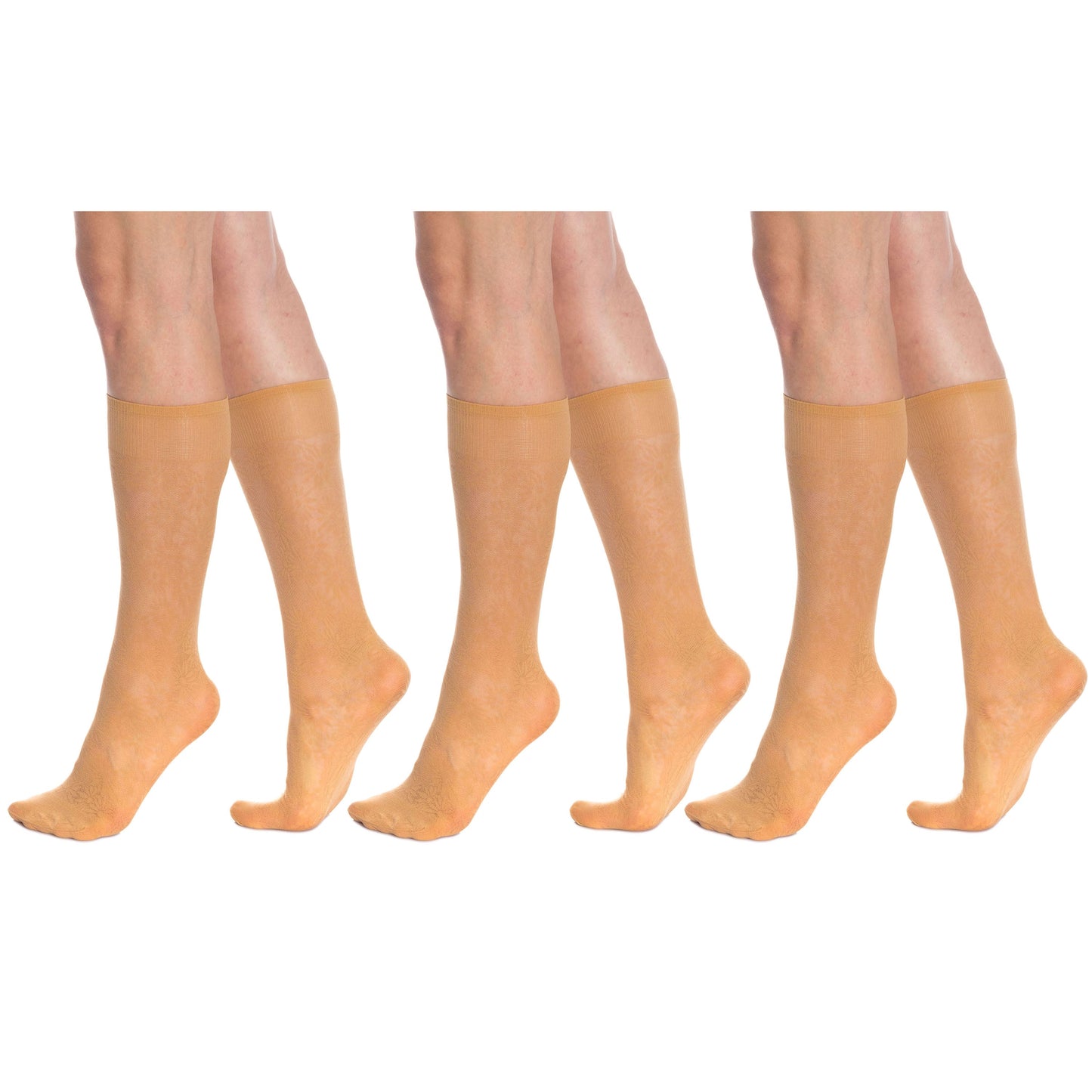 3 Pairs Sheer Knee High Socks for Women 15 Denier with Stay-Up Band One Size-9