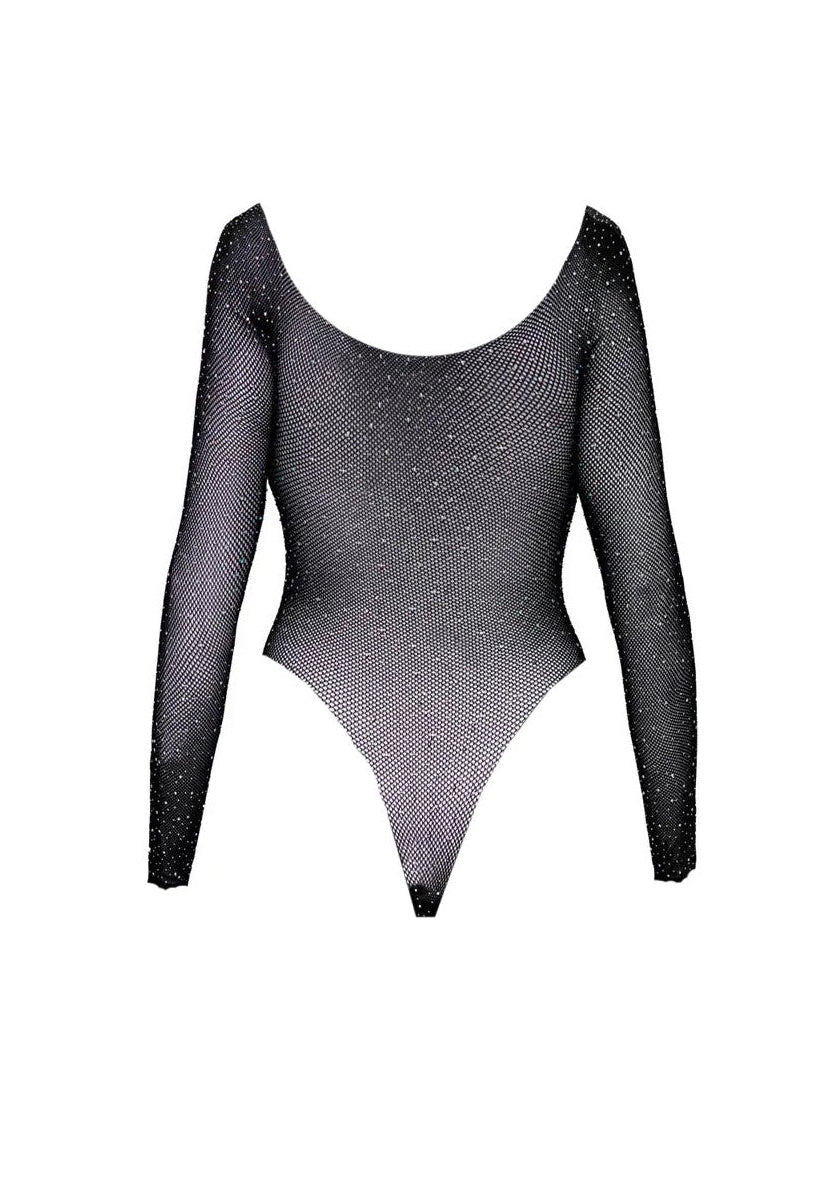 Obsessive Midnight Tease Sparklissa Black Long-Sleeve Shiny Jewels Teddy