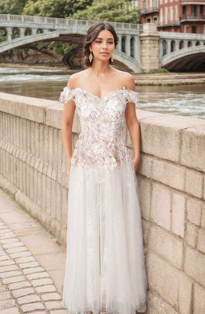 Fleur Celeste Off-Shoulder Floral Gown