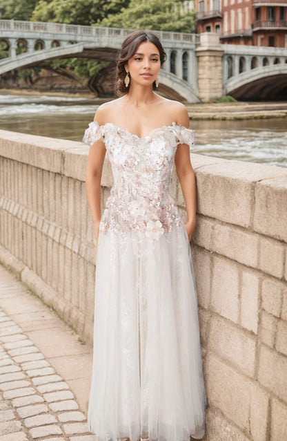 Fleur Celeste Off-Shoulder Floral Gown