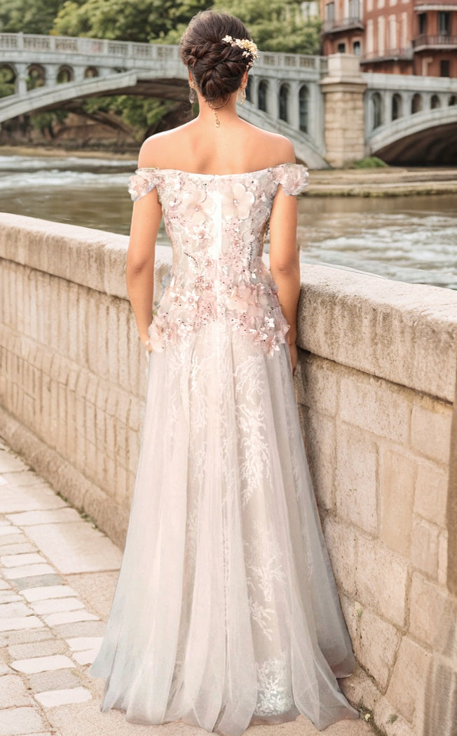 Fleur Celeste Off-Shoulder Floral Gown