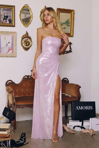 Strapless Neckline Sequin Fabric-2