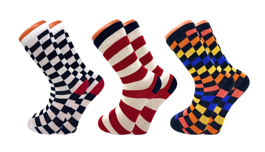 3 Pairs Colorful Fun Crazy Crew Dress Socks – Soft Cotton Blend, Novelty Pattern Socks for Men & Women-0