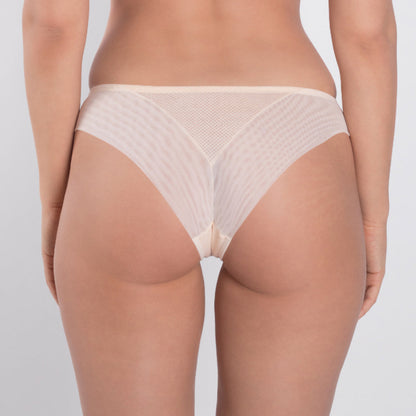 Samanta Valeria Biscuit Sheer Mesh Tulle Embroidered Tanga Panty