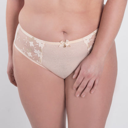 Samanta Valeria Biscuit Sheer Mesh Tulle Embroidered Brief Panty