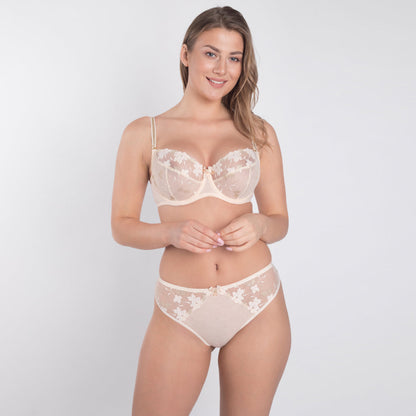 Samanta Valeria Biscuit Sheer Mesh Tulle Embroidered Tanga Panty