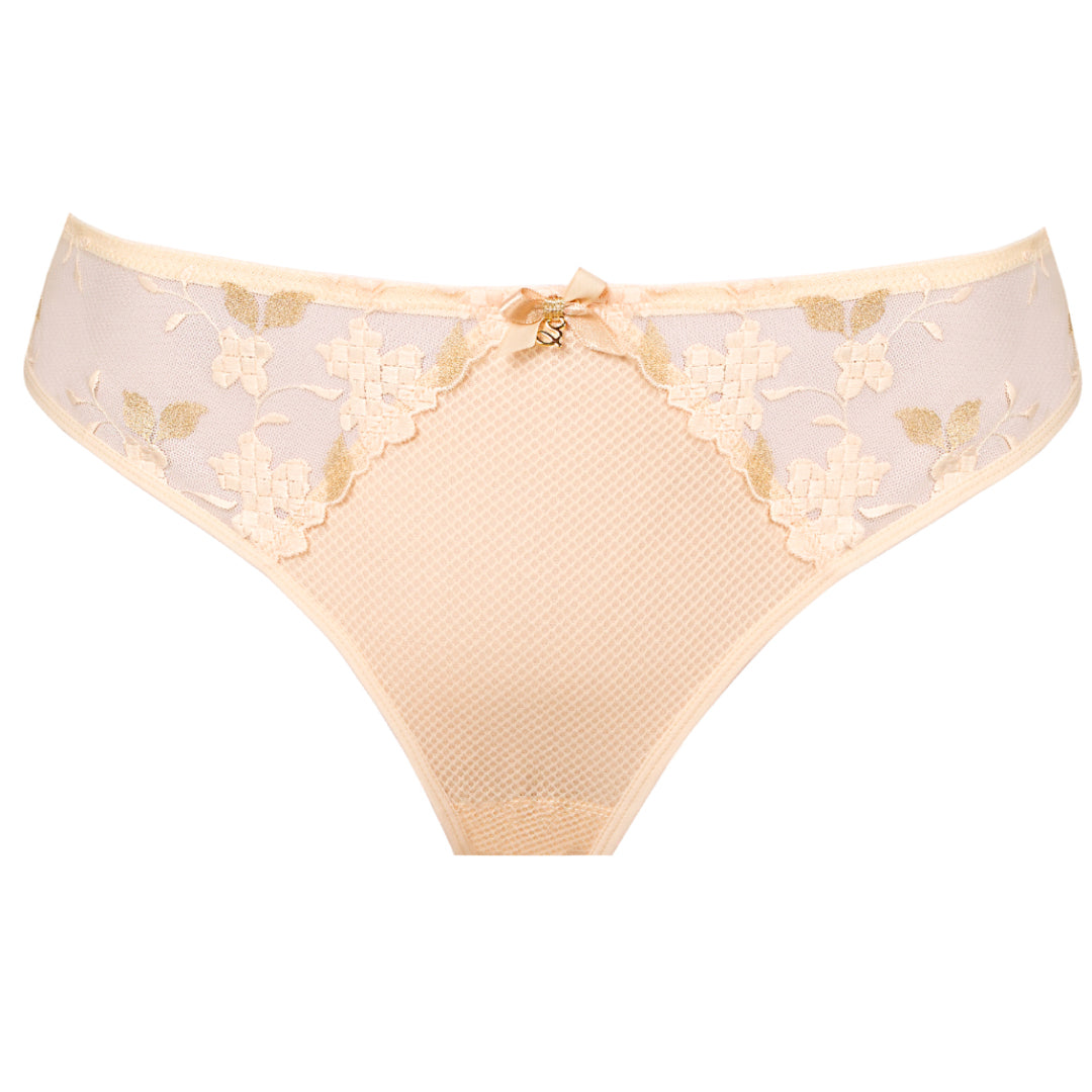 Samanta Valeria Biscuit Sheer Mesh Tulle Embroidered Tanga Panty