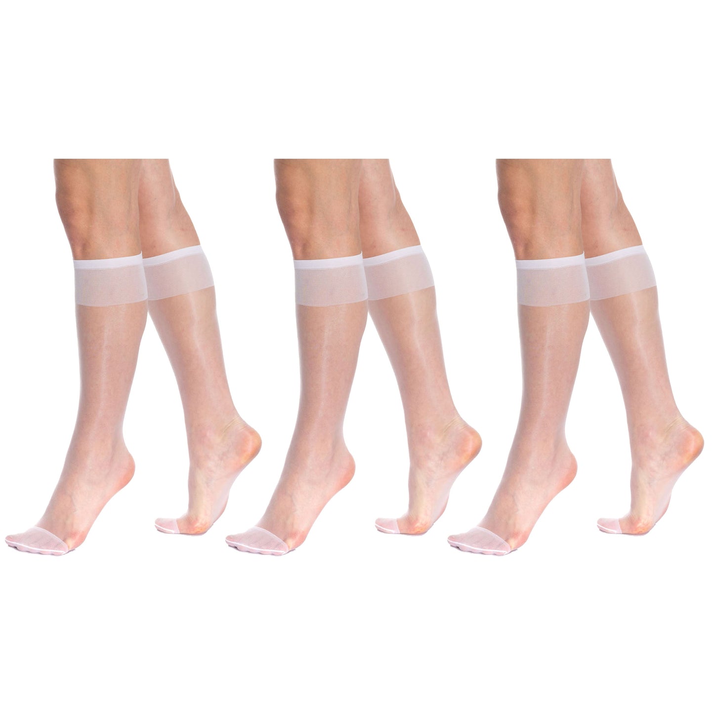 3 Pairs Sheer Knee High Socks for Women 15 Denier with Stay-Up Band One Size-10