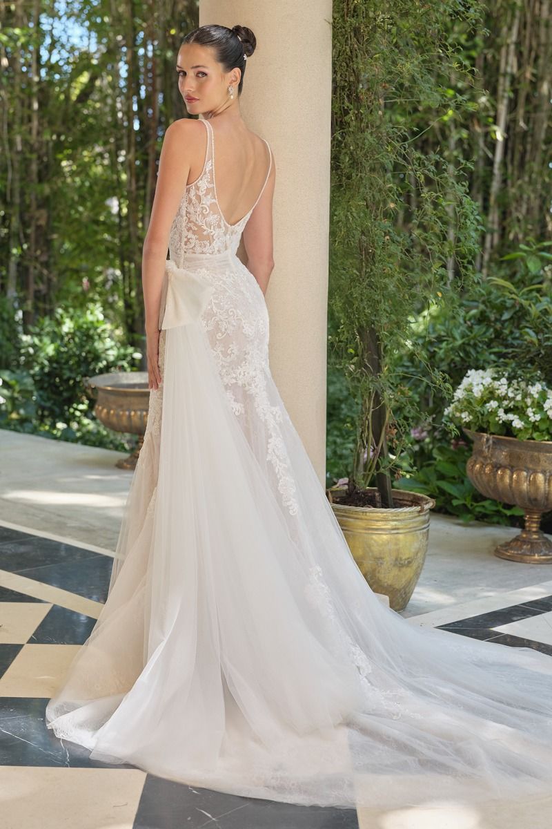 Embroidered Lace Mermaid Bridal Gown with Tulle Bow Train-1